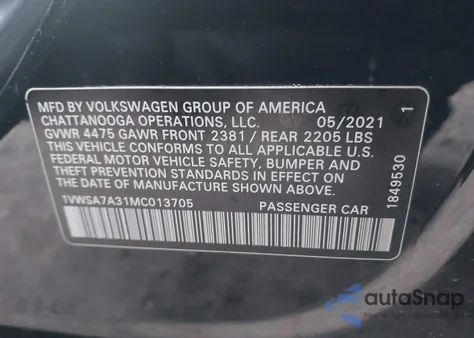 2021 Volkswagen Passat 2.0T Se z USA, uszkodzony, nr VIN 1VWSA7A31MC013705